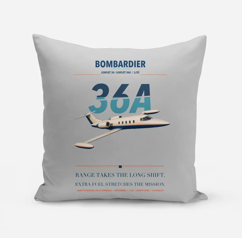 Bombardier Learjet 36A design on light gray pillow
