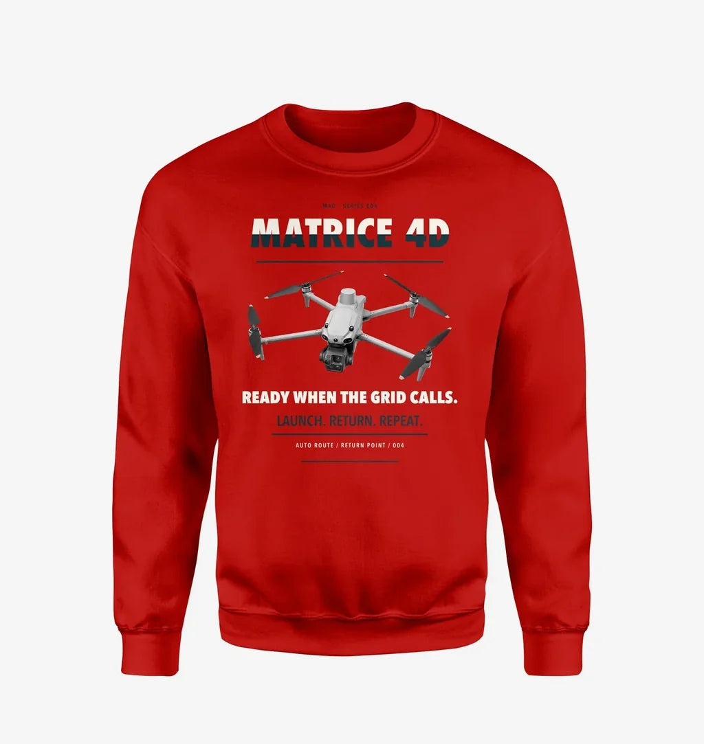 DJI Matrice 4D design on red sweatshirt