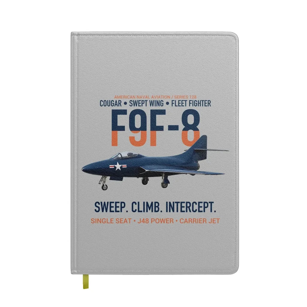 F9F-8 Cougar Swept Wing Carrier Fighter design on light gray notebook
