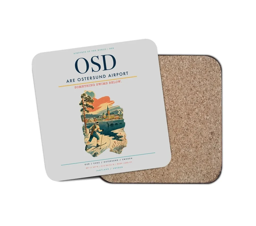 Are Ostersund Airport (OSD) design on light gray 1 piece coaster