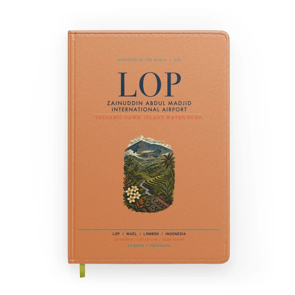 Zainuddin Abdul Madjid International Airport Lombok (LOP) design on orange notebook