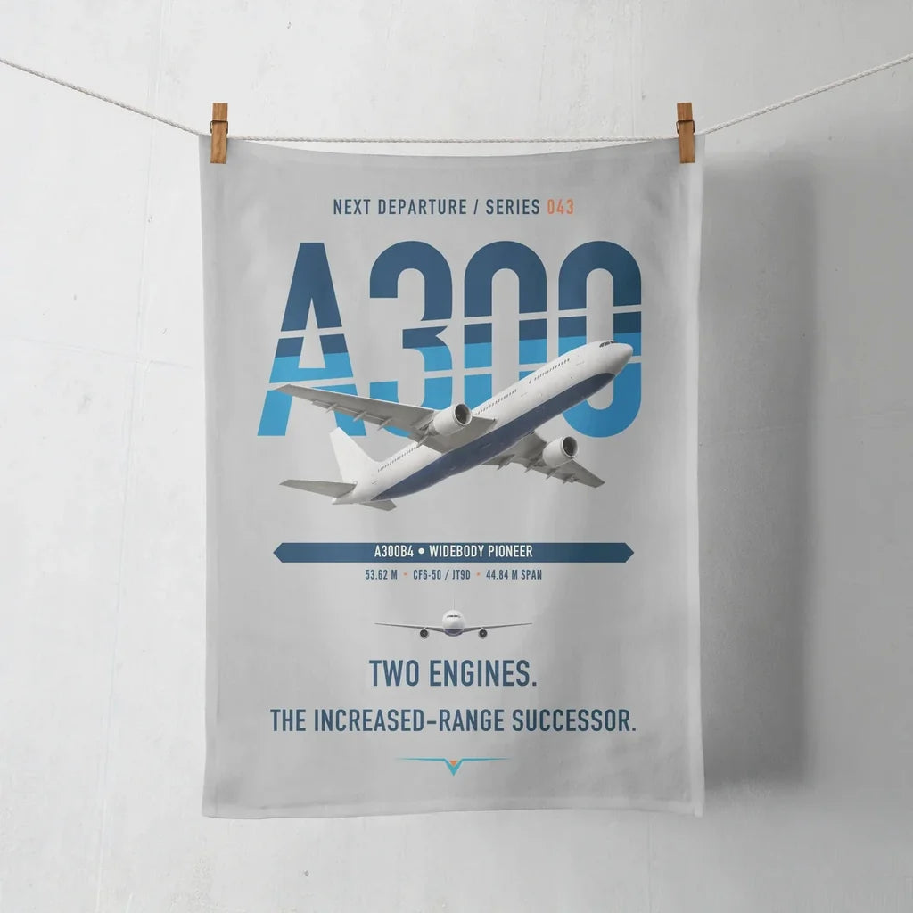 Airbus A300B4 design on light gray towel