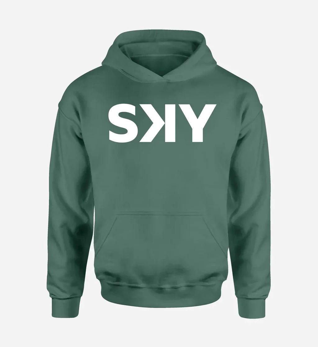 SKY Airline logo printed on green hoodie