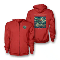 Thumbnail for VINTAGE G4150 - The Fog Field Landing - Premium Zipped Hoodie design on red