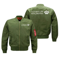 Thumbnail for Royal Jordanian aviation design embroidered on green bomber jacket