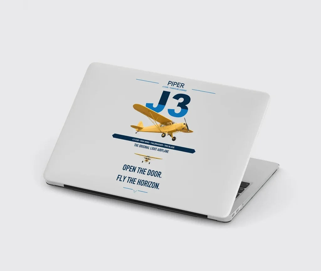 Piper J-3 Cub design on light gray MacBook case
