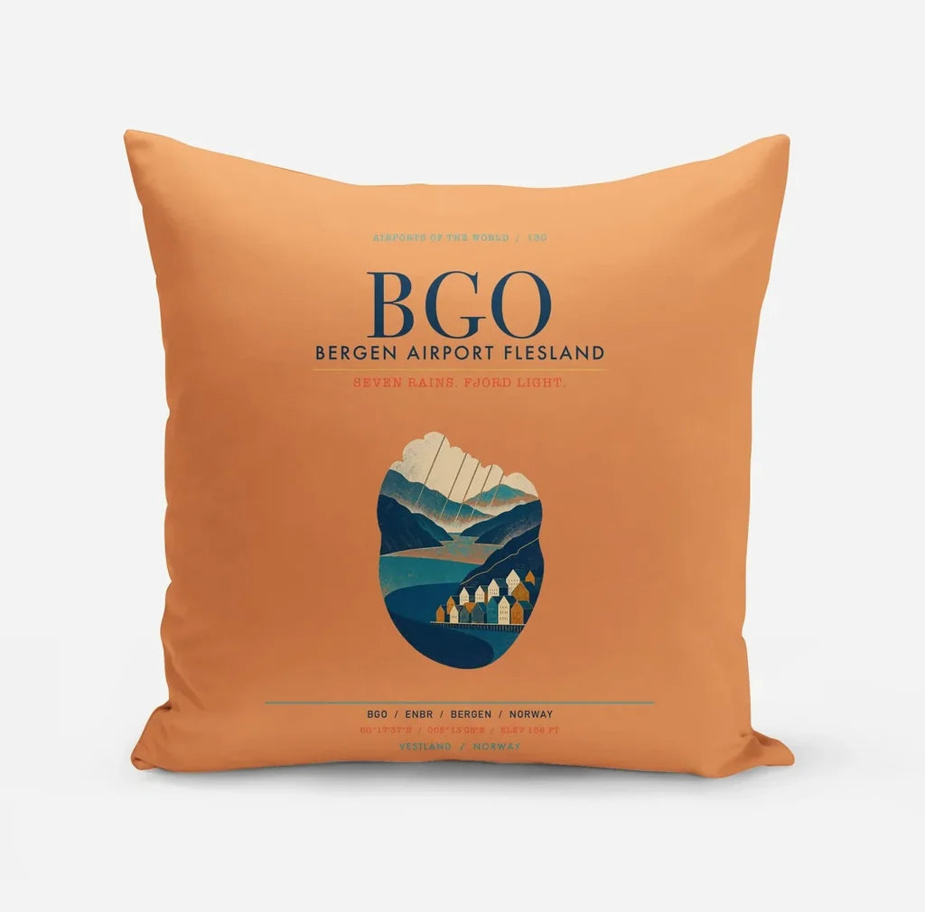 Bergen Airport Flesland (BGO) design on orange pillow