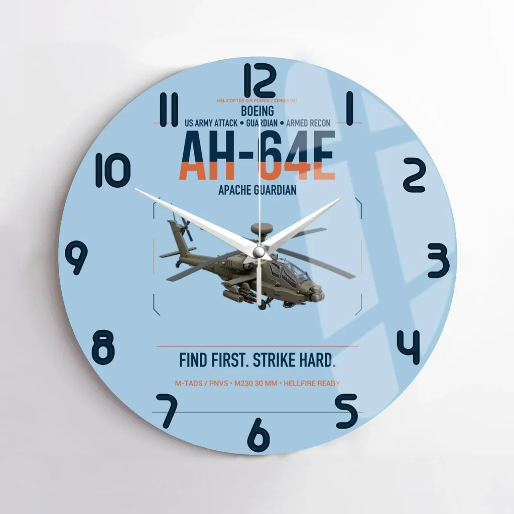 Boeing AH-64E Apache Guardian design on light blue no frame wall clock
