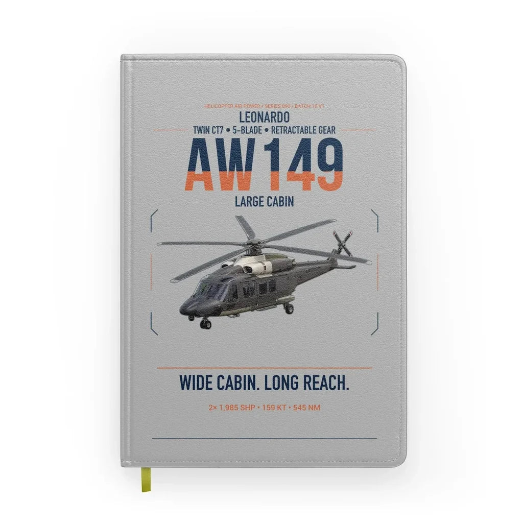 Leonardo AW149 design on light gray notebook