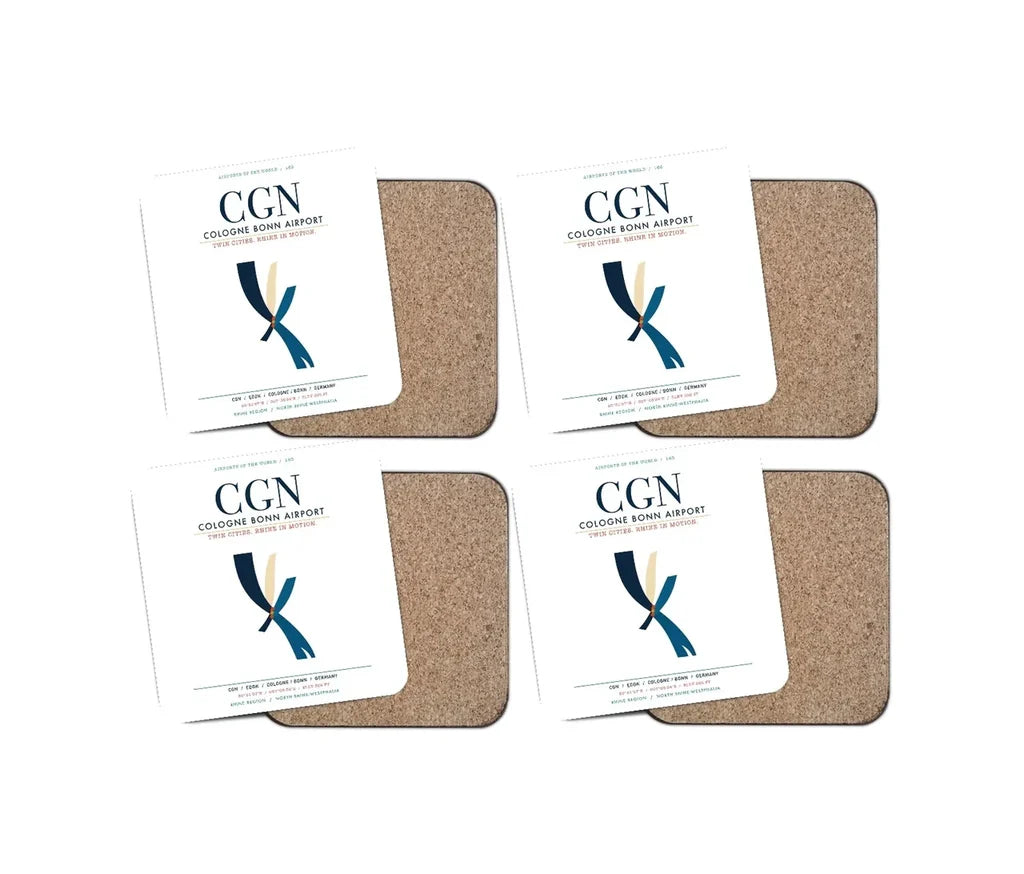 Cologne Bonn Airport (CGN) design on white 4 pieces set coaster