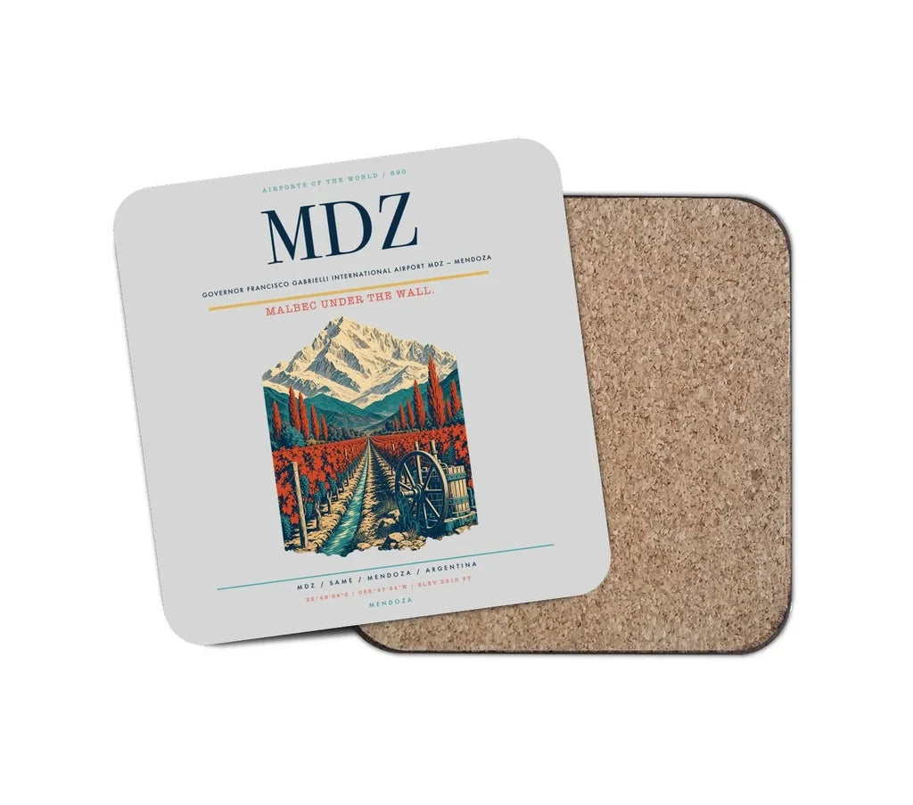Governor Francisco Gabrielli International Airport (MDZ) design on light gray 1 piece coaster