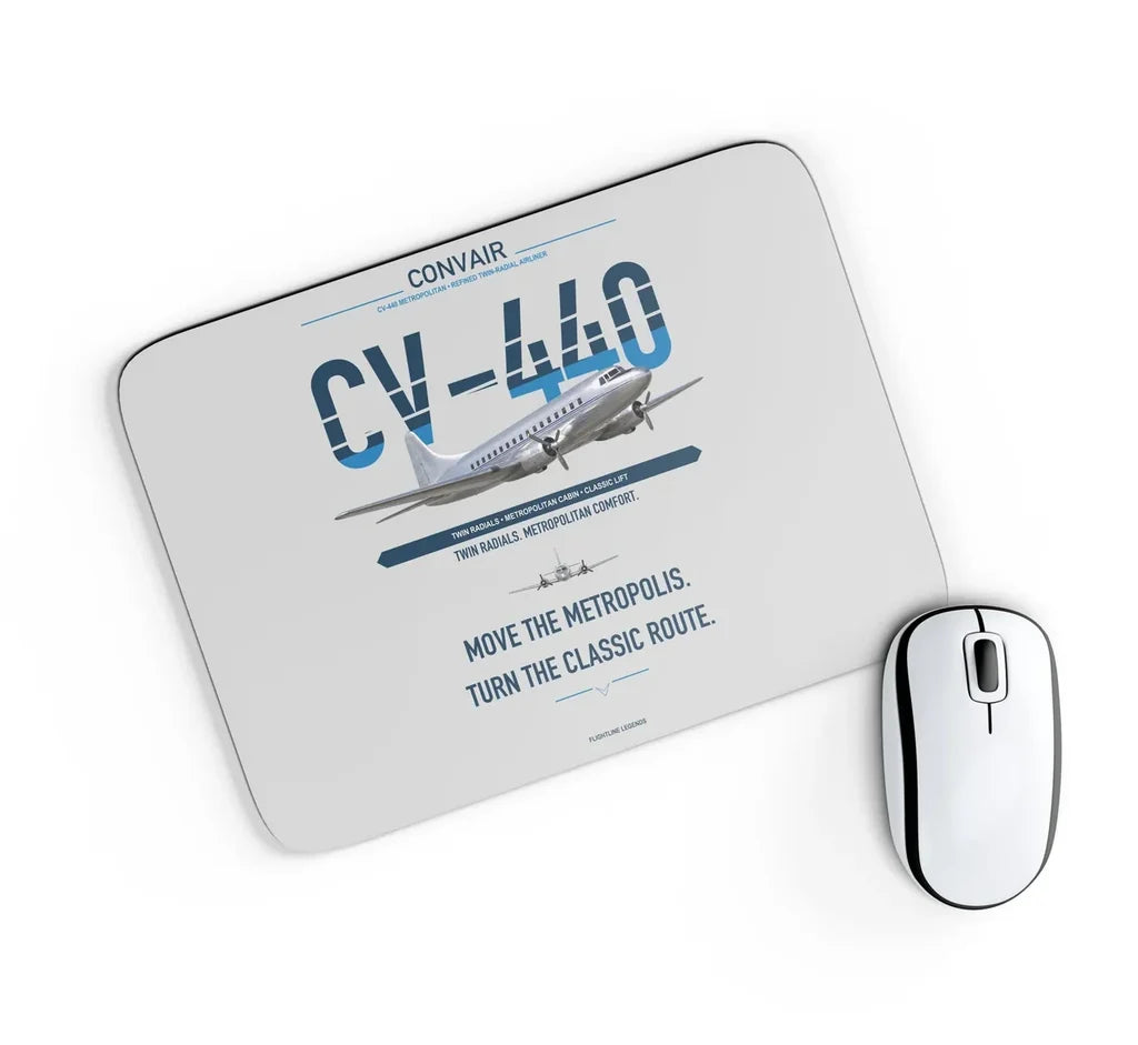 Convair CV-440 Metropolitan design on light gray rectangle mouse pad