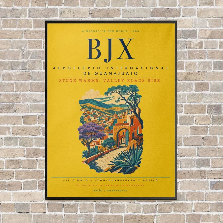 Aeropuerto Internacional de Guanajuato BJX vertical canvas print - framed - yellow background