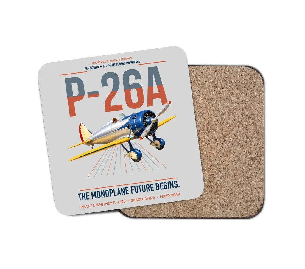 Boeing P-26A Peashooter design on light gray 1 piece coaster