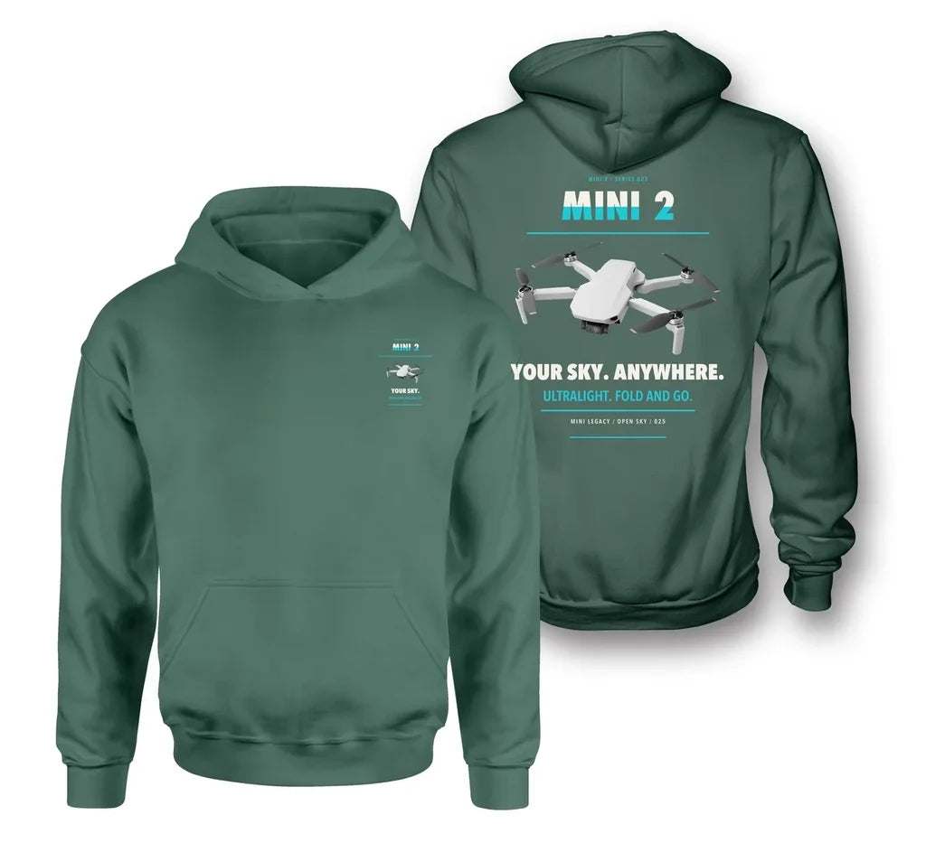DJI Mini 2 design on green hoodie
