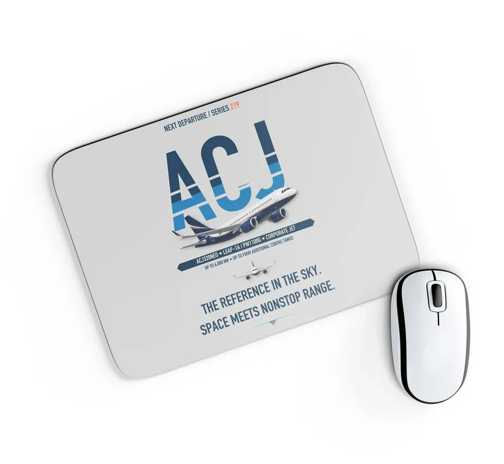 Airbus ACJ320neo design on light gray rectangle mouse pad