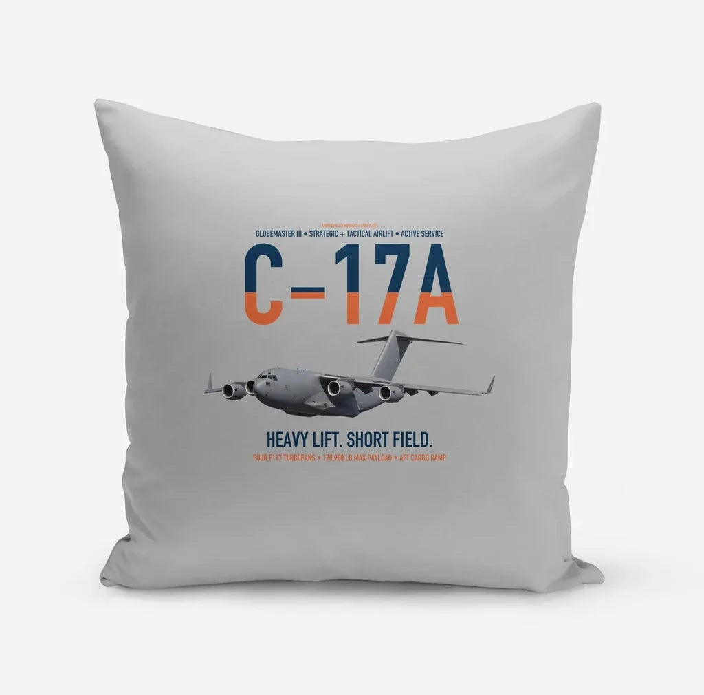 C-17A Globemaster III design on light gray pillow