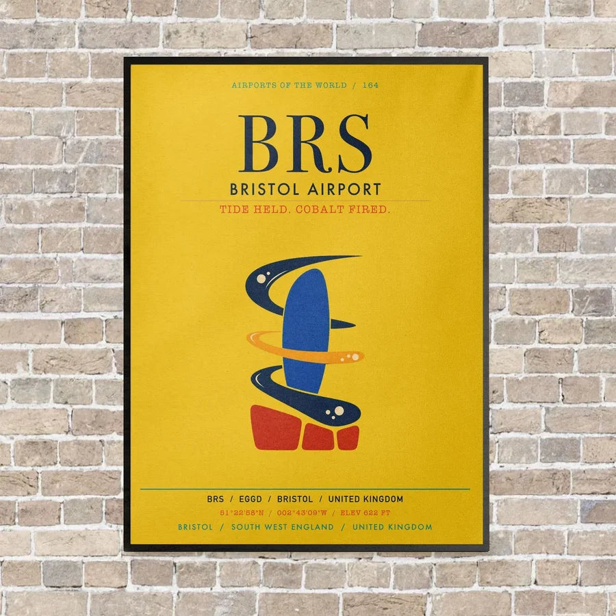 Bristol Airport BRS vertical canvas print - framed - yellow background