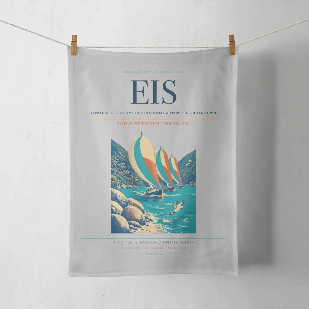 Terrance B. Lettsome International Airport (EIS) design on light gray towel