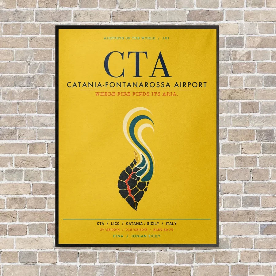 Catania-Fontanarossa Airport CTA vertical canvas print - framed - yellow background