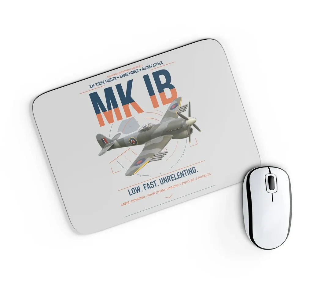 Hawker Typhoon Mk IB design on light gray rectangle mouse pad