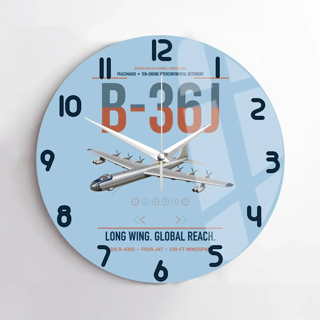 B-36J Peacemaker design on light blue no frame wall clock