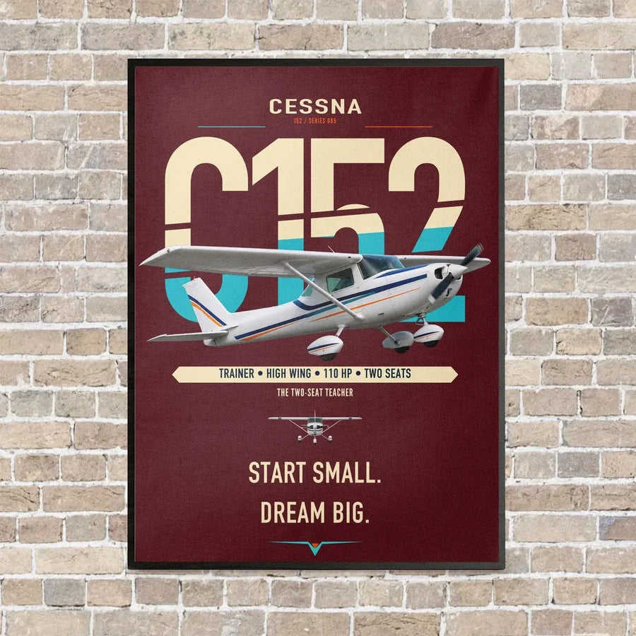 Cessna 152 vertical canvas print - framed - dark red background