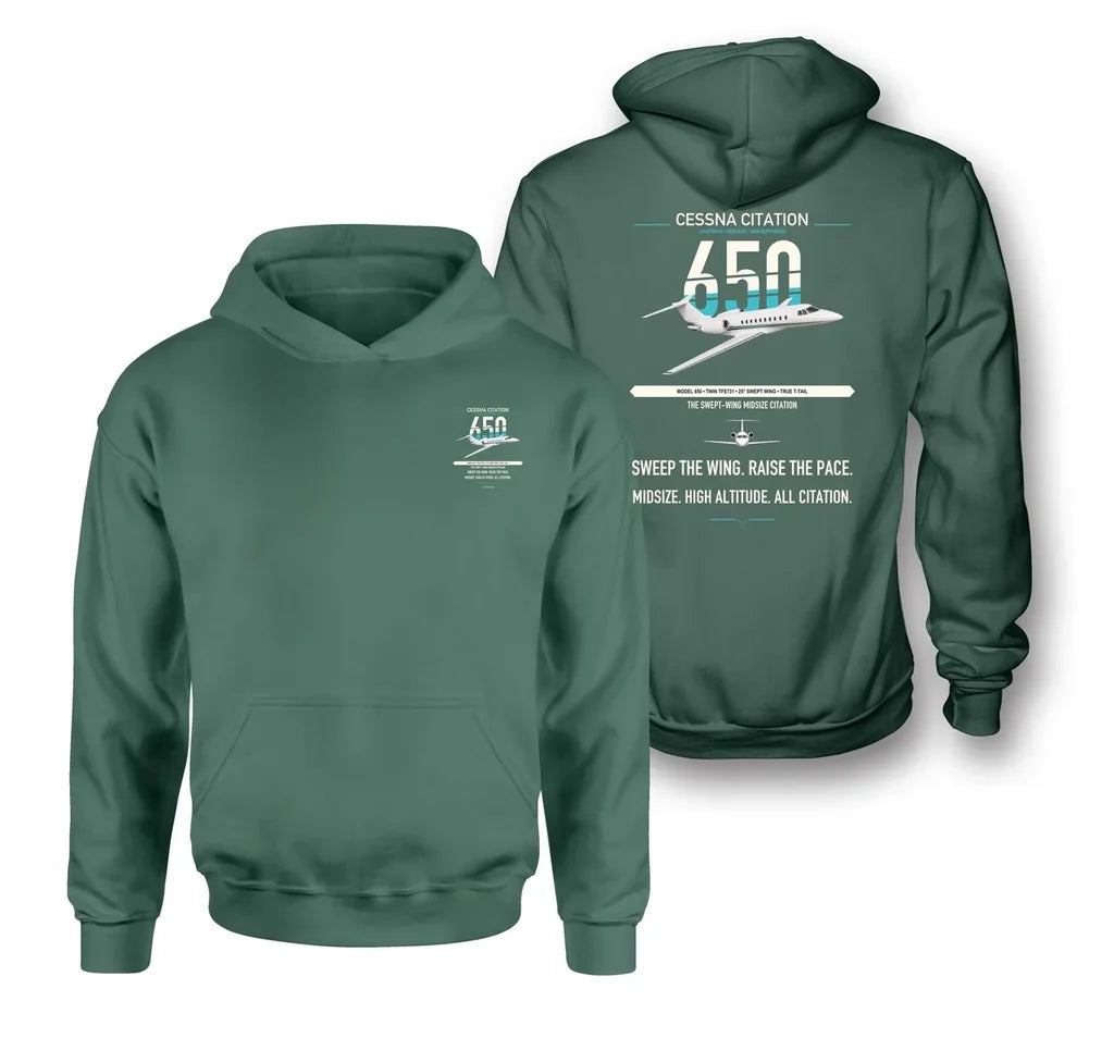 Cessna Citation 650 - Citation III design on green double-side hoodie, double-side print