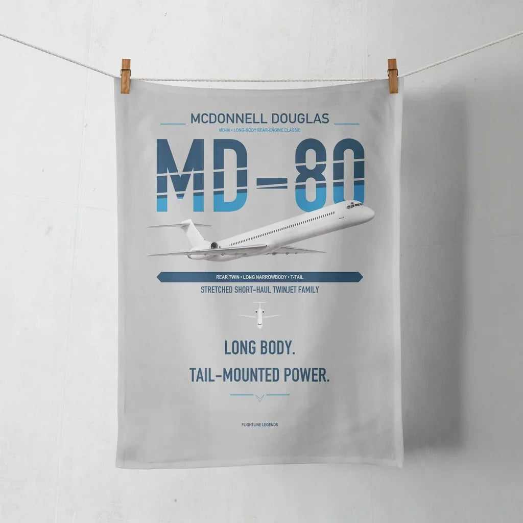 McDonnell Douglas MD-80 design on light gray towel