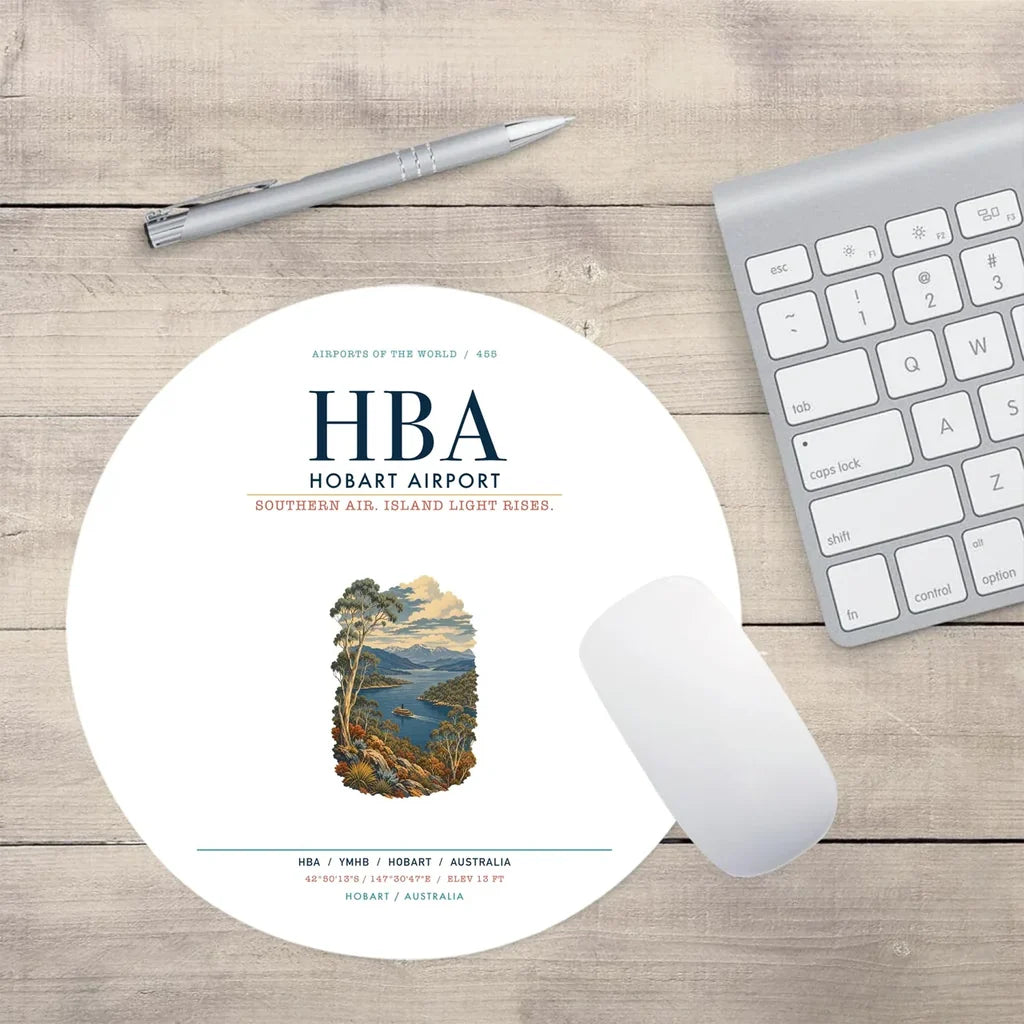 Hobart Airport (HBA) design on white round mouse pad
