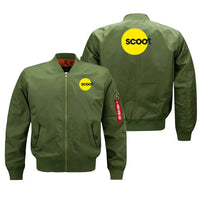 Thumbnail for Scoot Airlines aviation design embroidered on green bomber jacket