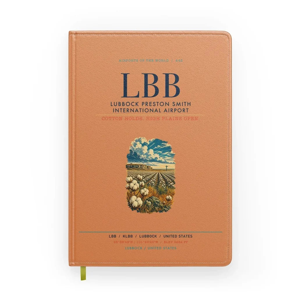 Lubbock Preston Smith International Airport (LBB) design on orange notebook