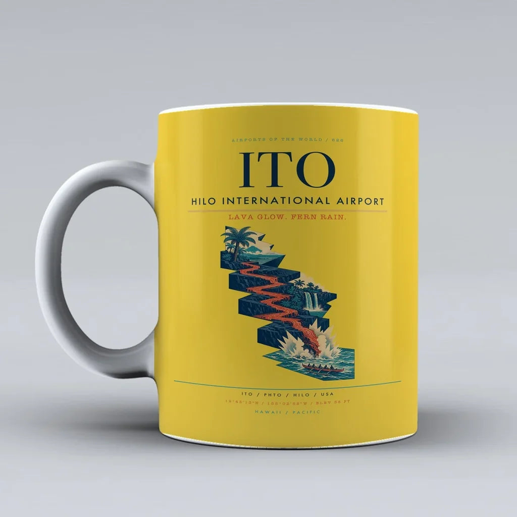 Hilo International Airport (ITO) airport code design on yellow ceramic mug