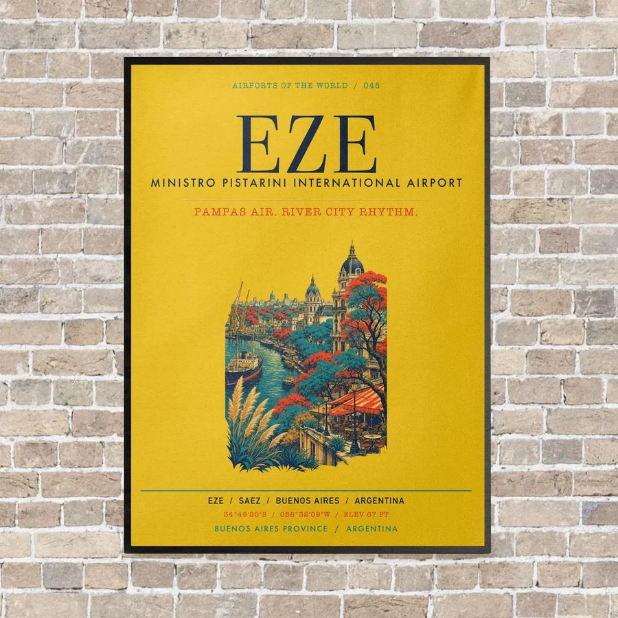 Buenos Aires Ministro Pistarini International Airport EZE vertical canvas print - framed - yellow background