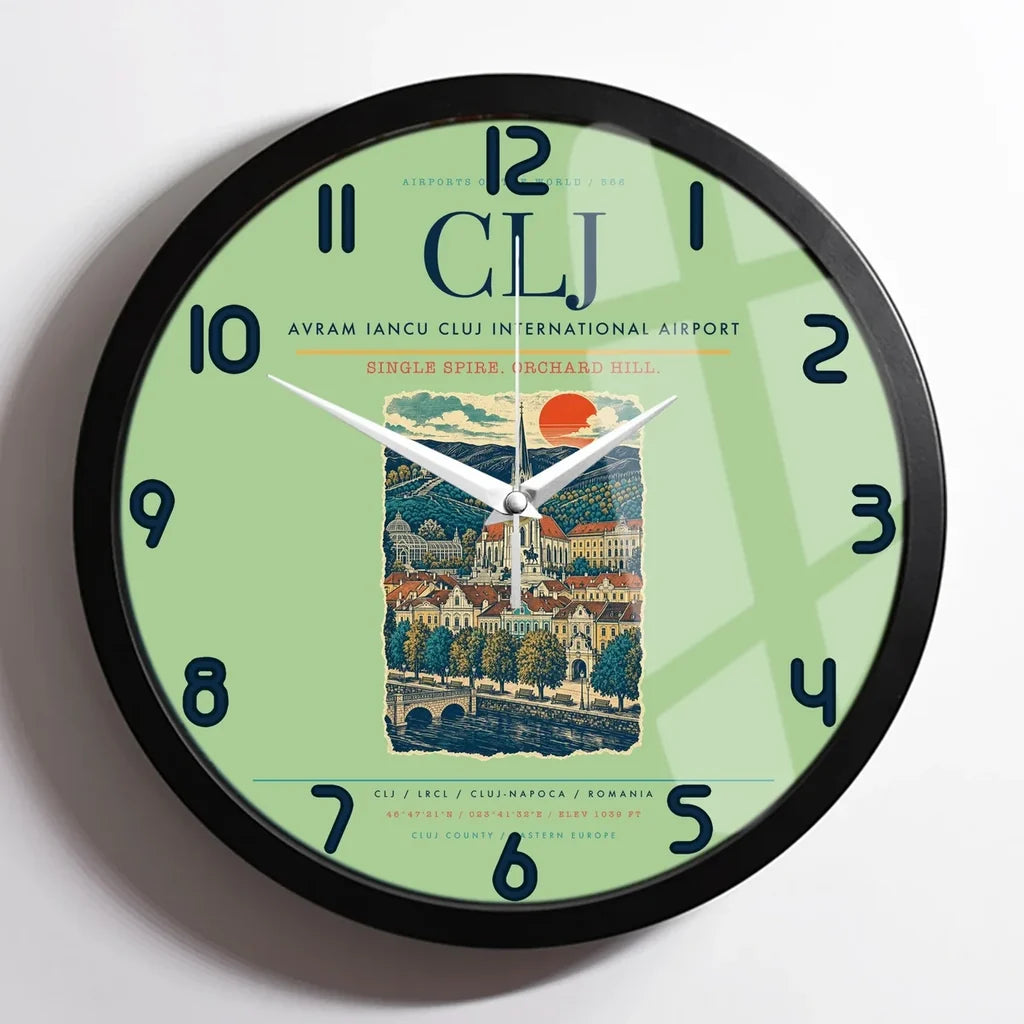 Avram Iancu Cluj International Airport CLJ Wall-Clock Framed - Light Green