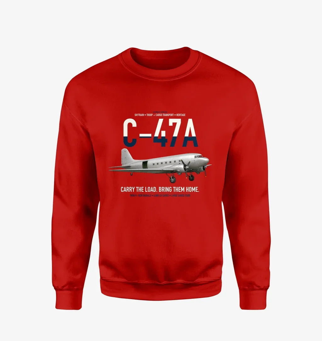 C-47A Skytrain design on red sweatshirt