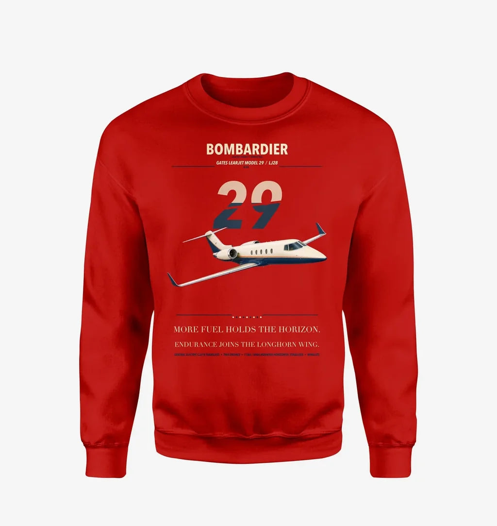 Bombardier Learjet 29 design on red sweatshirt