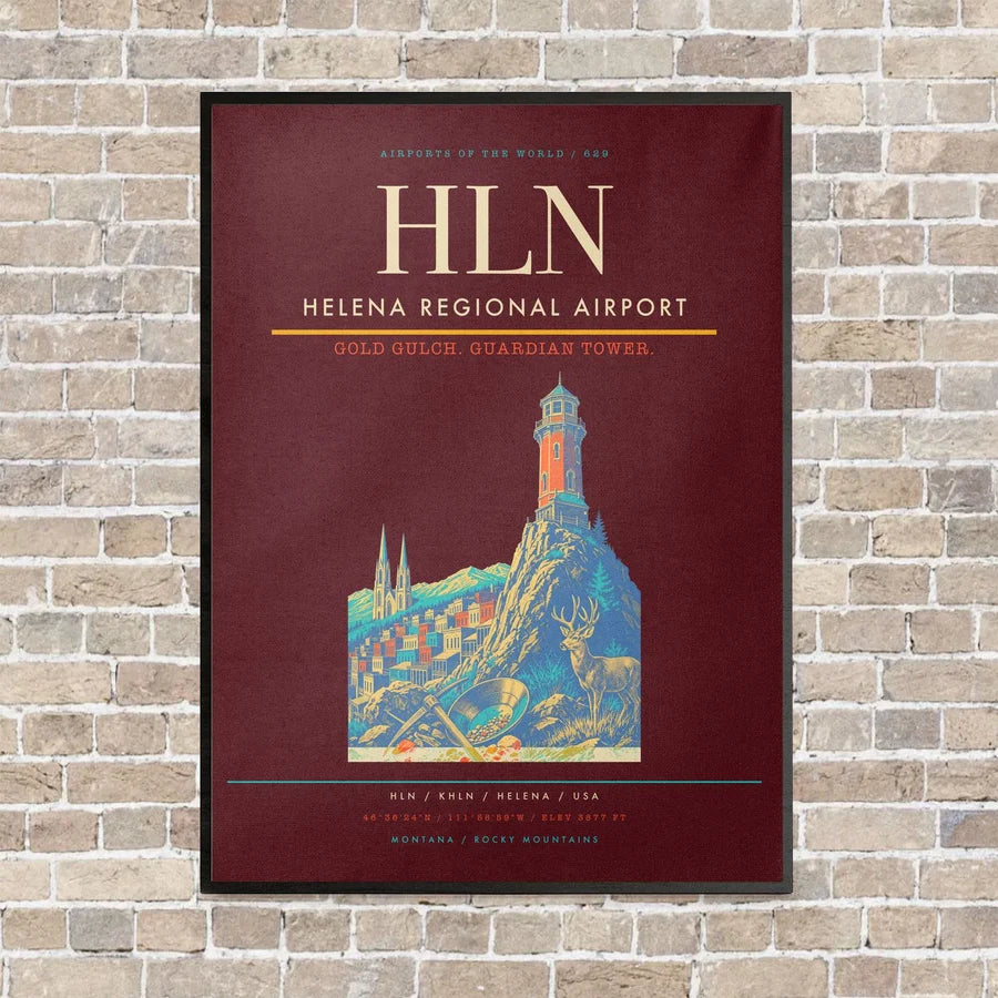 Helena Regional Airport HLN vertical canvas print - framed - dark red background