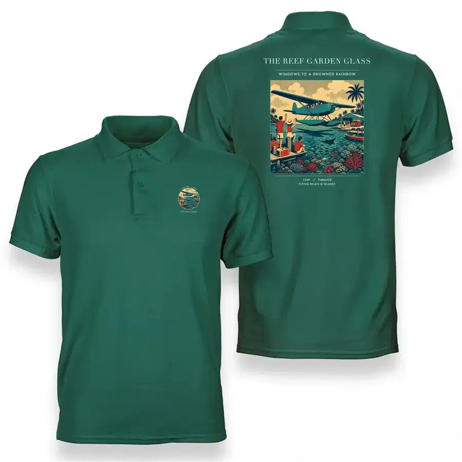 VINTAGE G4410 - The Reef Garden Glass - Double-Side Polo T-Shirt design on green