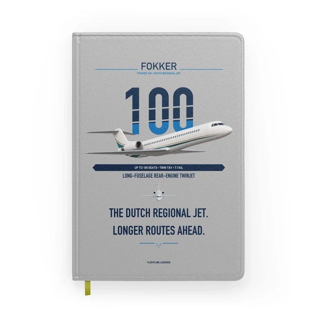 Fokker 100 design on light gray notebook