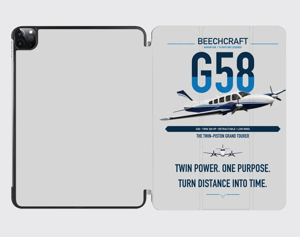 Beechcraft Baron G58 design on light gray ipad tablet case