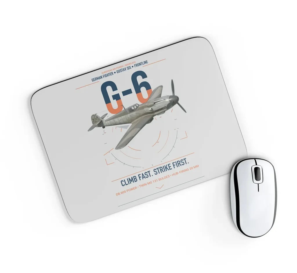 Messerschmitt Bf 109G-6 design on light gray rectangle mouse pad