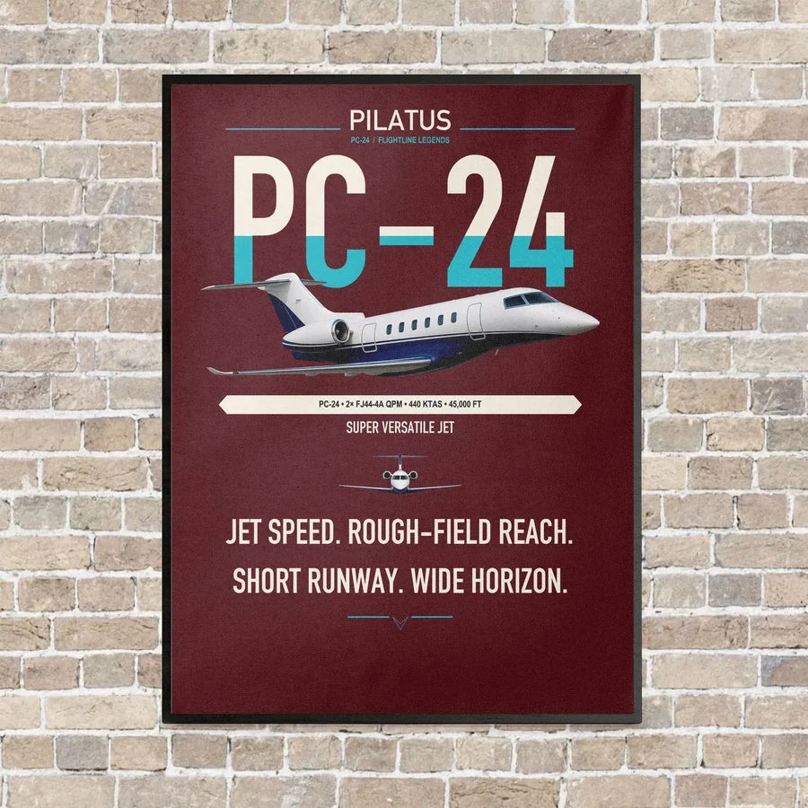 Pilatus PC-24 vertical canvas print - framed - dark red background