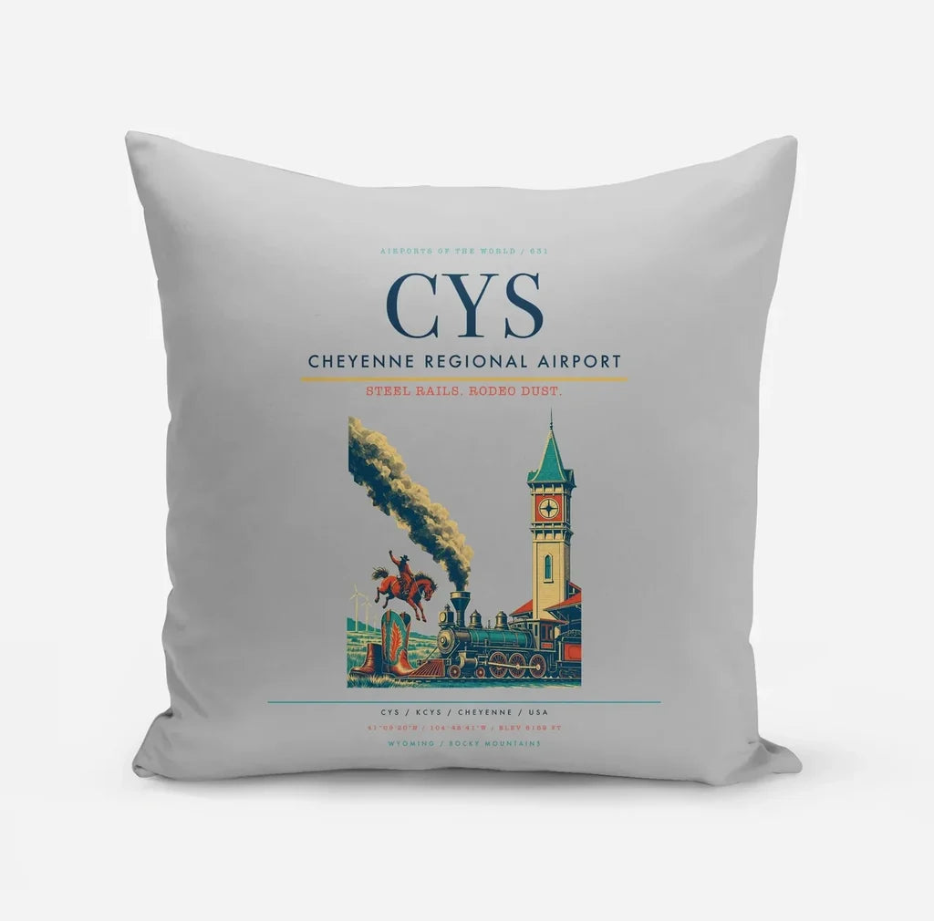Cheyenne Regional Airport (CYS) design on light gray pillow