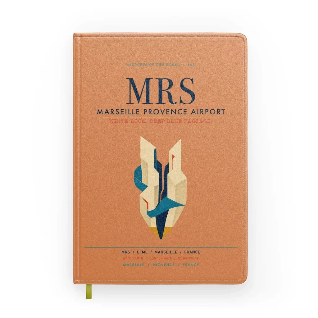 Marseille Provence Airport (MRS) design on orange notebook