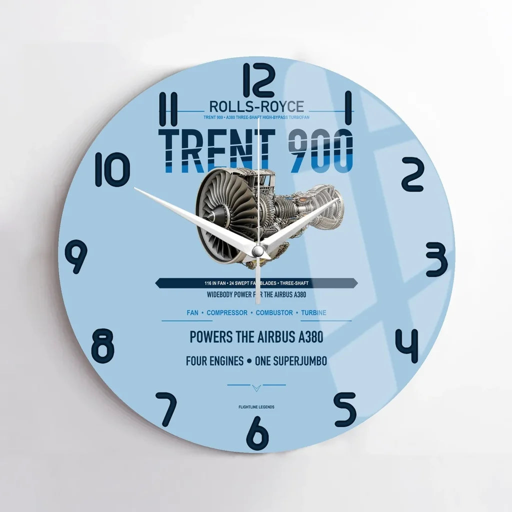 TRENT 900 design on light blue no frame wall clock
