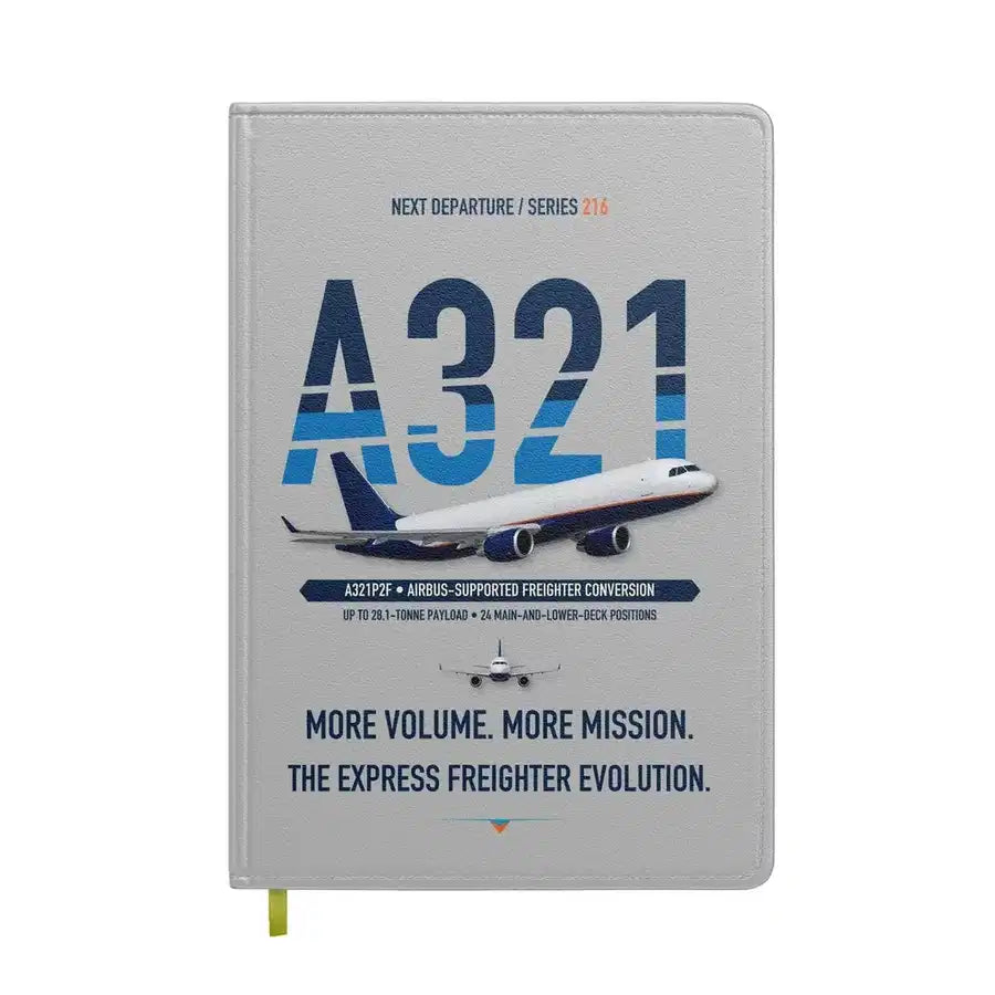 Airbus A321P2F design on light gray notebook
