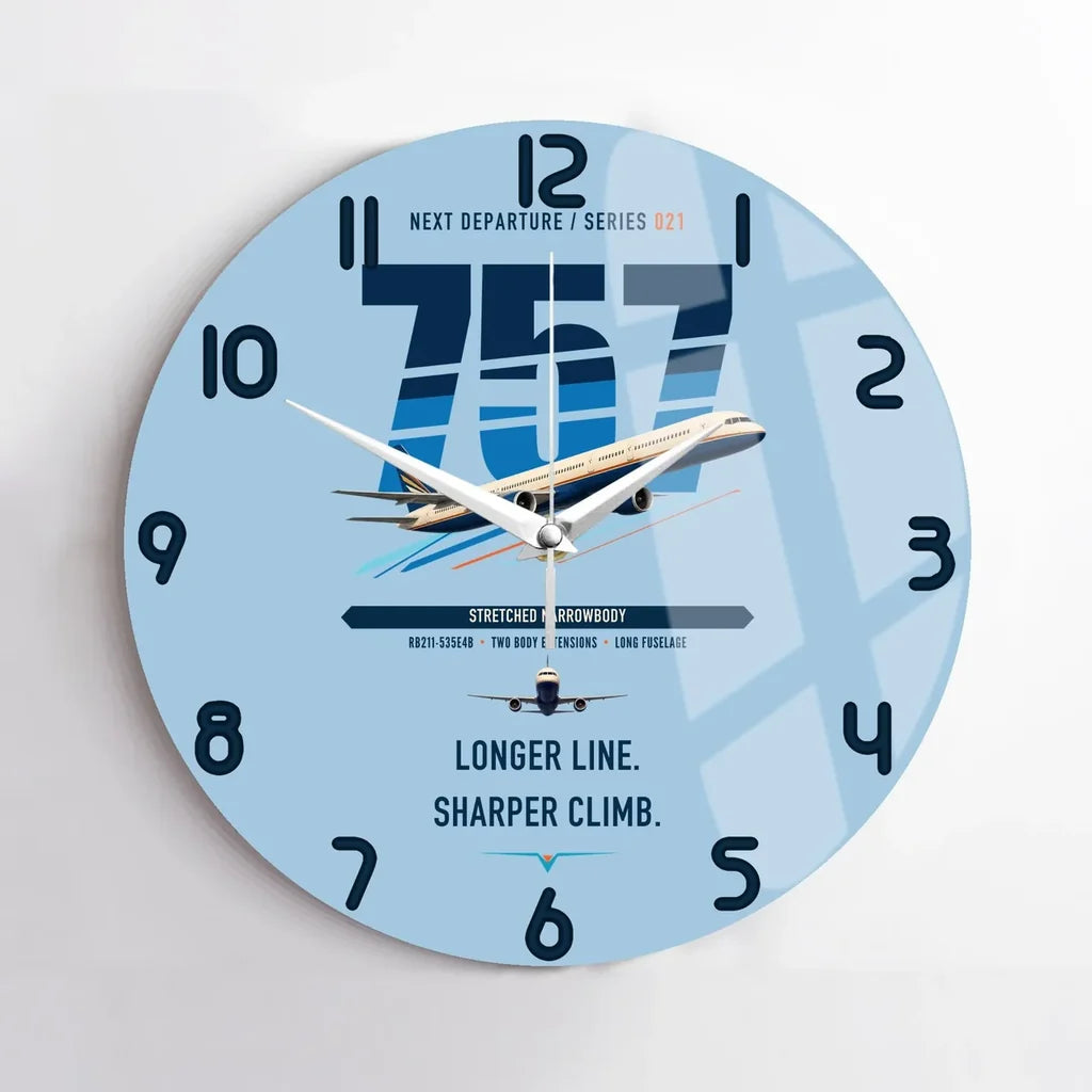 Boeing 757-300 design on light blue no frame wall clock