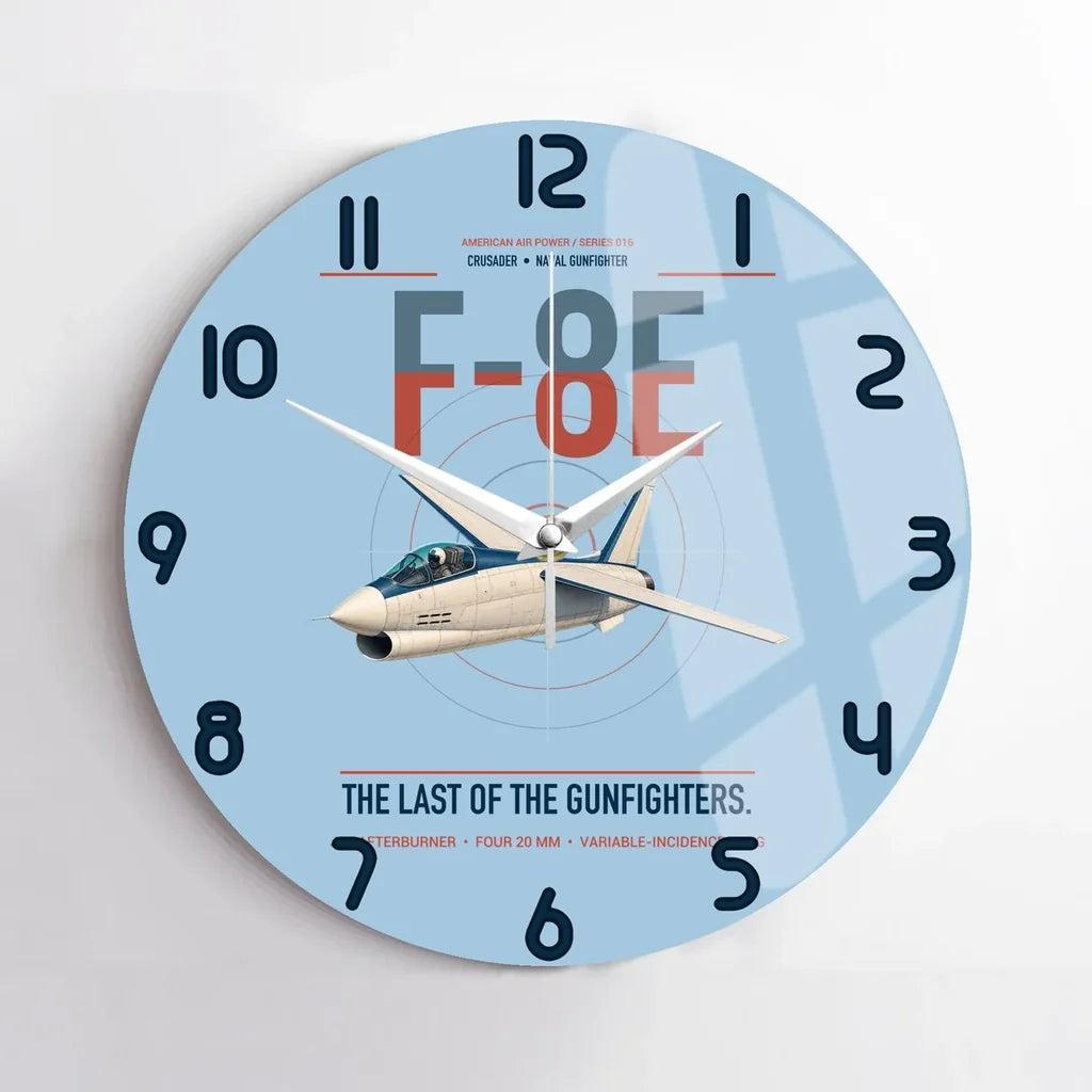 F-8E Crusader design on light blue no frame wall clock