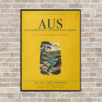 Thumbnail for Austin-Bergstrom International Airport AUS vertical canvas print - framed - yellow background